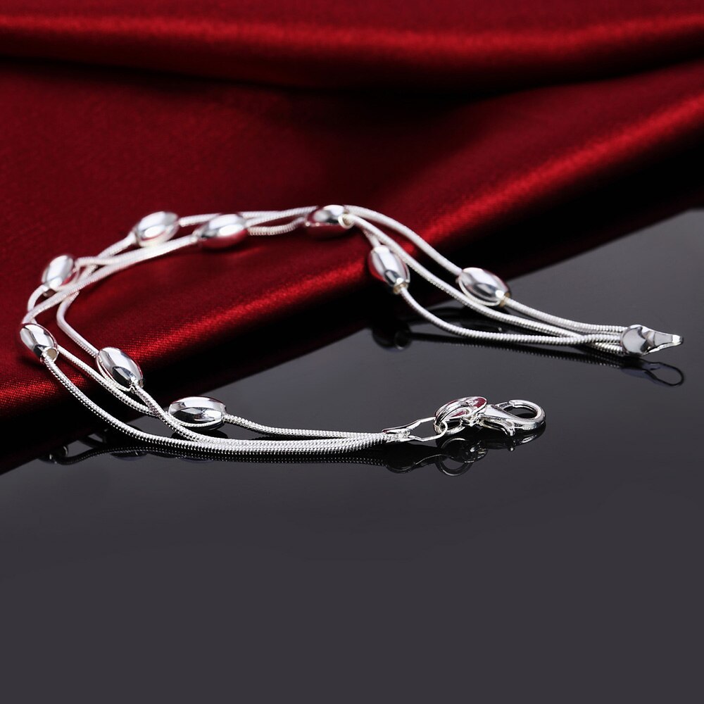 Factory outlets fashion 925 Stamp Silver color Bracelet for woman beautiful beads chain fine Luxury jewelry Wedding party gifts