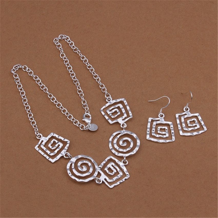 Special offer 925 Stamp Silver color fine Retro thread earrings neckalce Jewelry set for women Fashion Party wedding Gift