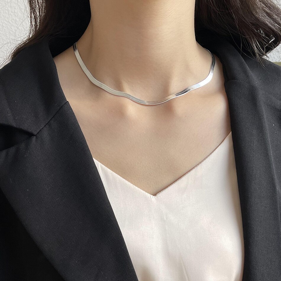 Hot charms 925 Stamp Silver color 4MM blade chain bracelets neckalce for women fashion Party wedding accessories jewelry sets