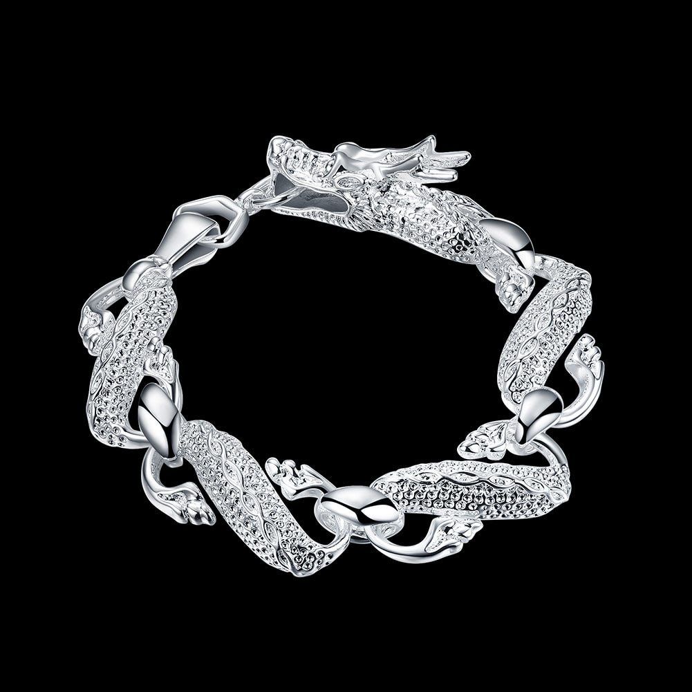Charm 925 Stamp Silver color Bracelets for man Domineering big dragon chain lady Wedding party Christmas Gifts fashion Jewelry