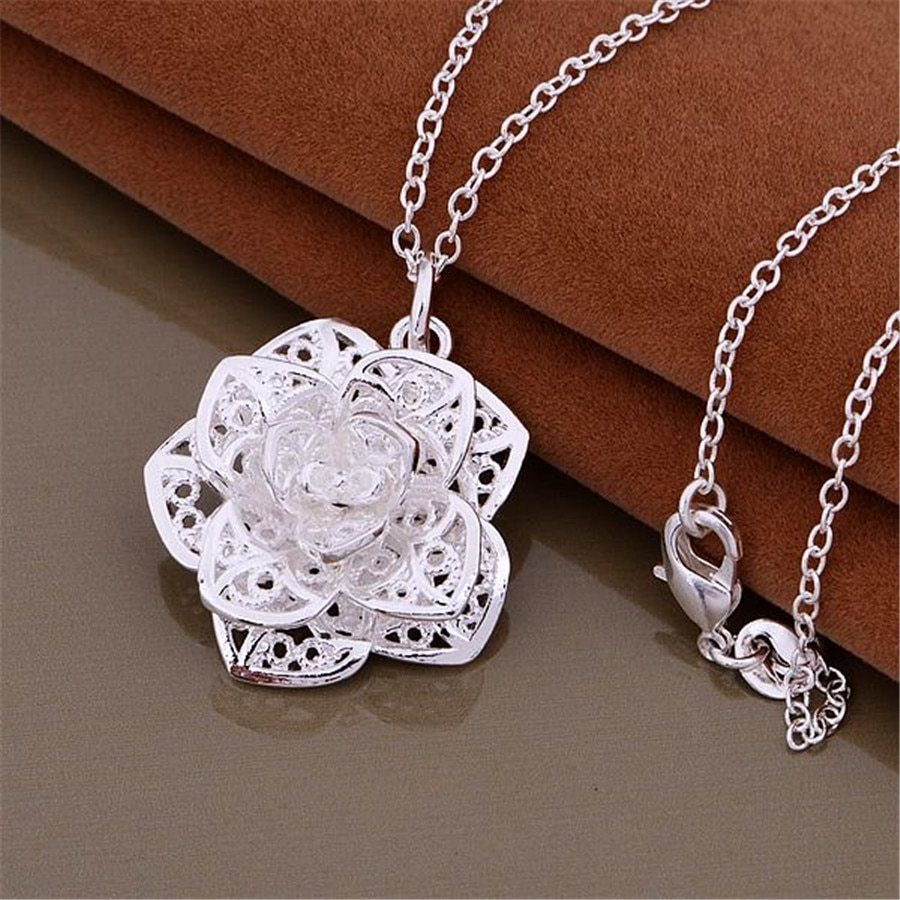 Fashion brand 925 Stamp Silver color Flowers Pendant Necklace For Women luxury Jewelry lady happy party wedding Christmas gifts