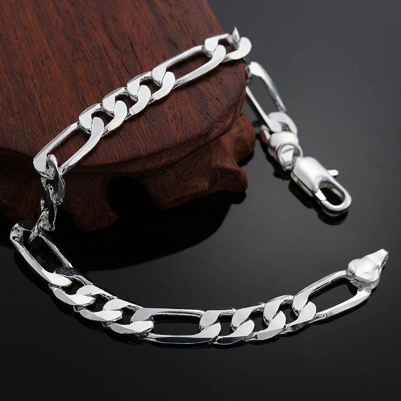 Noble 925 Stamp Silver color wild 6MM flat sideways chain for women man Bracelets Wedding party Christmas Gifts fashion Jewelry