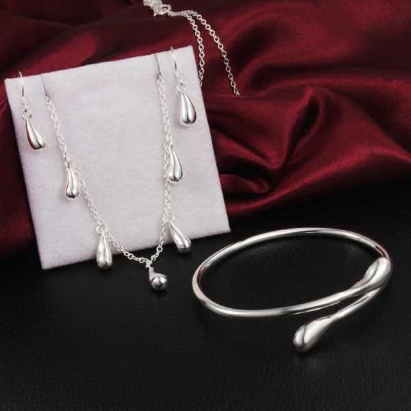 High quality water drop necklace earrings bangles bracelet 925 Stamp Silver color Jewelry set for woman Party wedding fashion