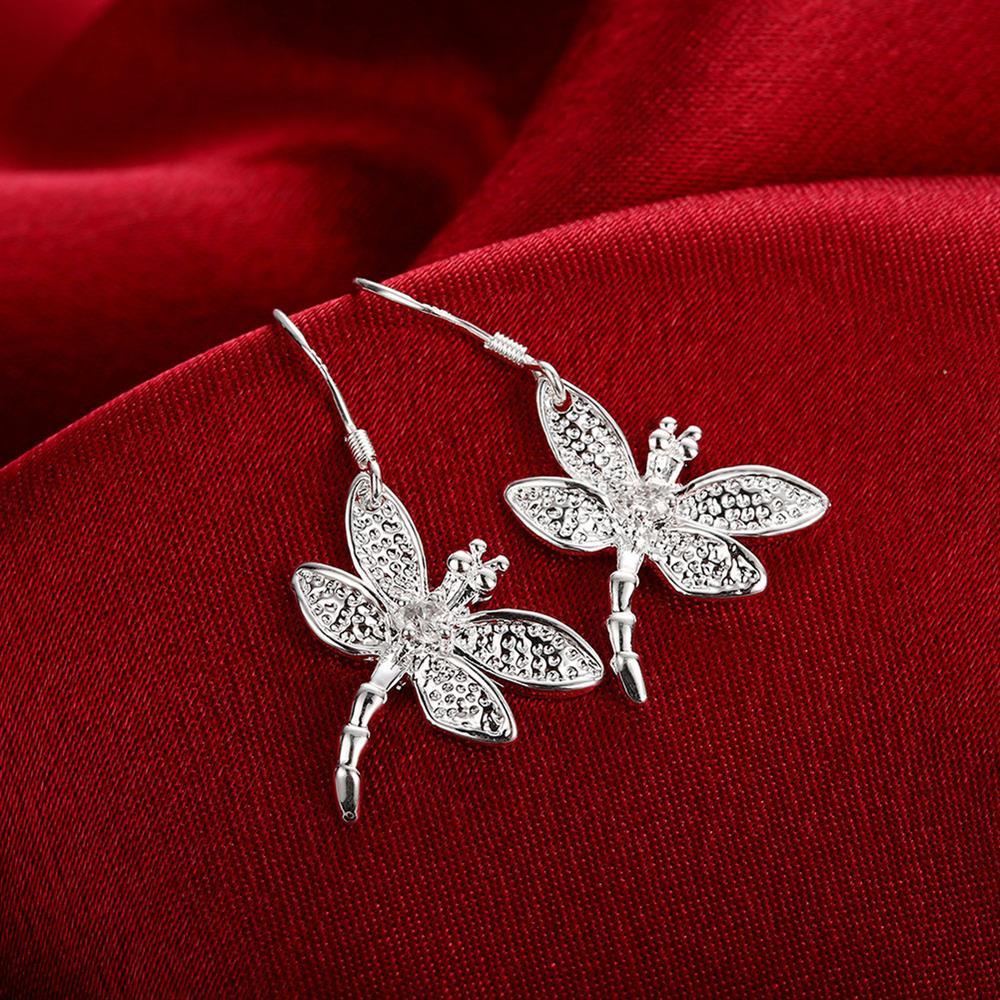 Fashion Party Gifts Charm 925 Stamp Silver color Crystal dragonfly pendant necklace earring bracelet rings Jewelry set for women