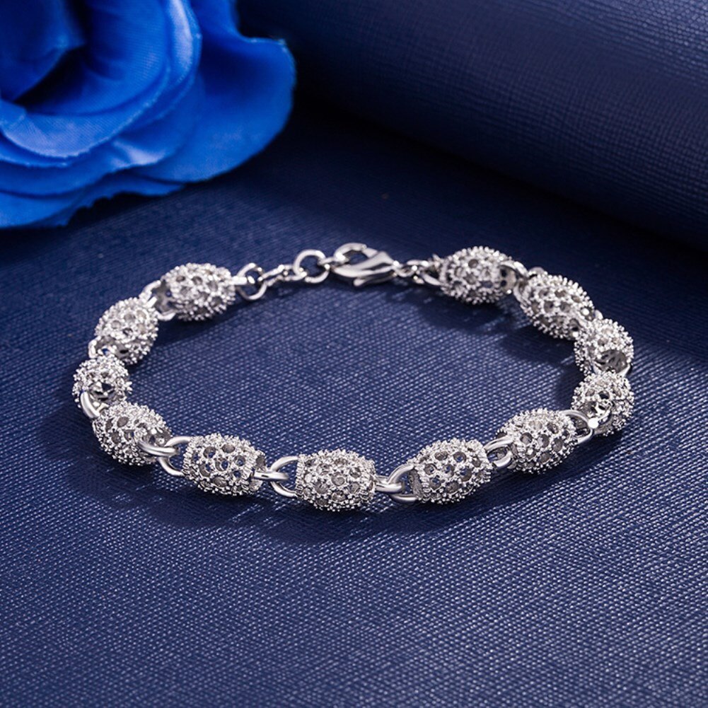 Special offer 925 Stamp Silver color Bracelet for Women Frosted hollow ball Chain Fashion fine Jewelry Wedding Party Gift