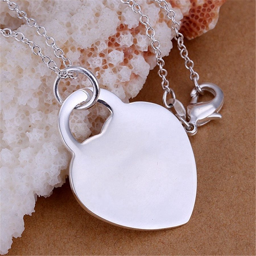 Charm 925 Stamp Silver color heart card Pendant Necklace for women Christmas gifts fashion luxury party wedding Jewelry