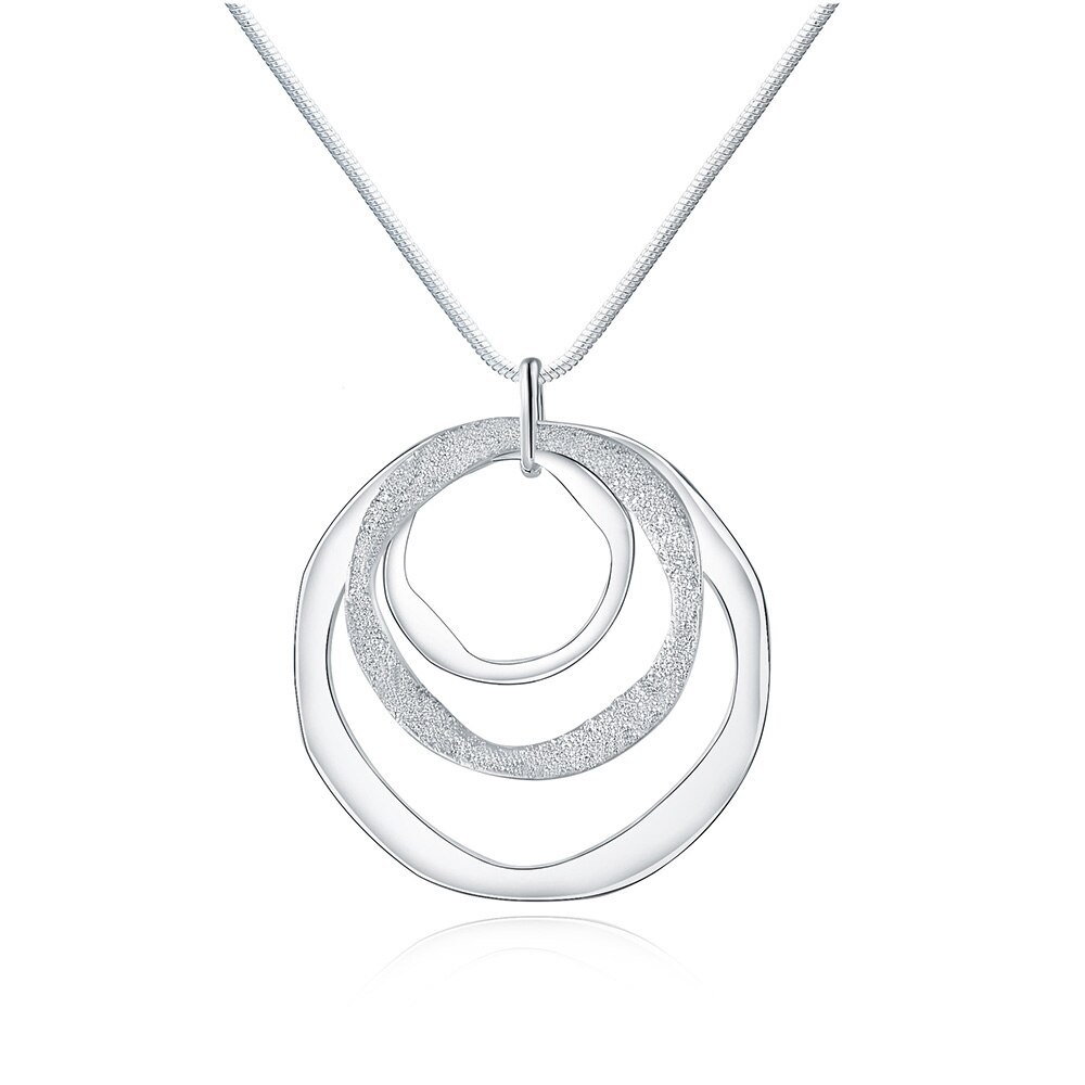 Fine brand Solid 925 Stamp Silver color Necklace For Women Bohemia three circle pendant luxury Wedding Jewelry party gift