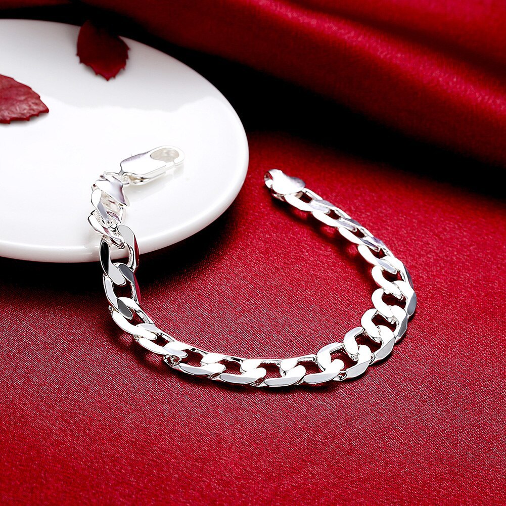 Special offer 925 Stamp Silver color Classic 10MM chain Bracelets for men's women Wedding party Christmas Gifts fashion Jewelry