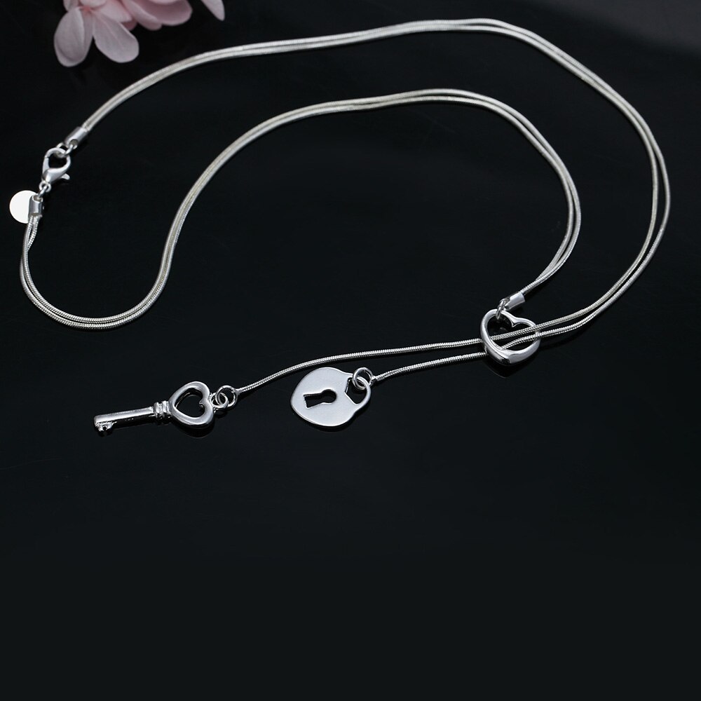 Special offer 925 Stamp Silver color Fashion brand Heart lock key Necklace For Women luxury Wedding party Jewelry Christmas gift