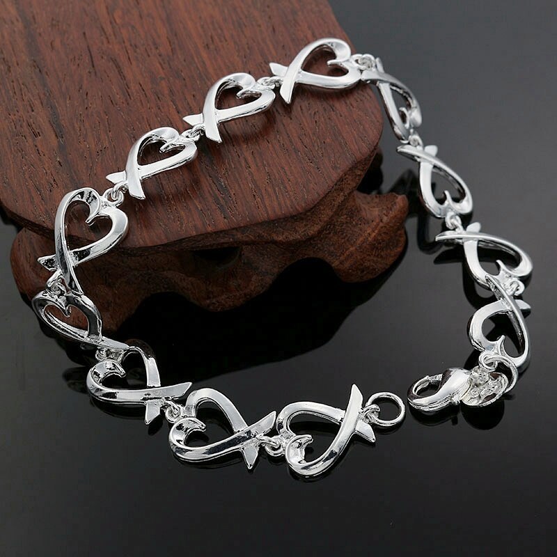 Special offer fashion 925 Stamp Silver color Bracelet for woman heart kelp chain jewelry Wedding party Christmas gifts