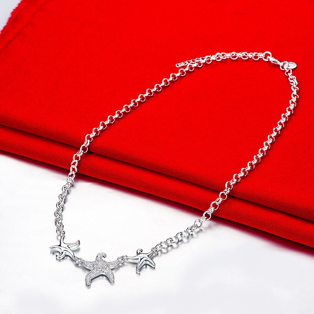 New hot 925 Stamp Silver color Beautiful three starfish Pendant Necklace For Women 18 inch Fashion Jewelry Gift wedding