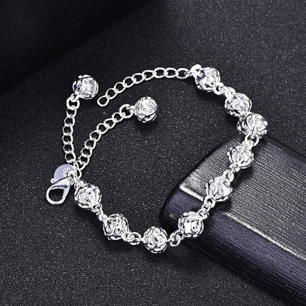 Special offer fashion 925 Stamp Silver color Bracelet for woman elegant Hollow ball chain fine luxury jewelry Wedding party gift