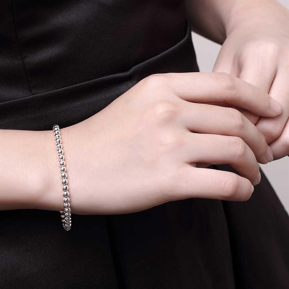 Fashion charm 925 Stamp Silver color Bracelet for woman 4MM beads chain jewelry Wedding party Christmas gifts