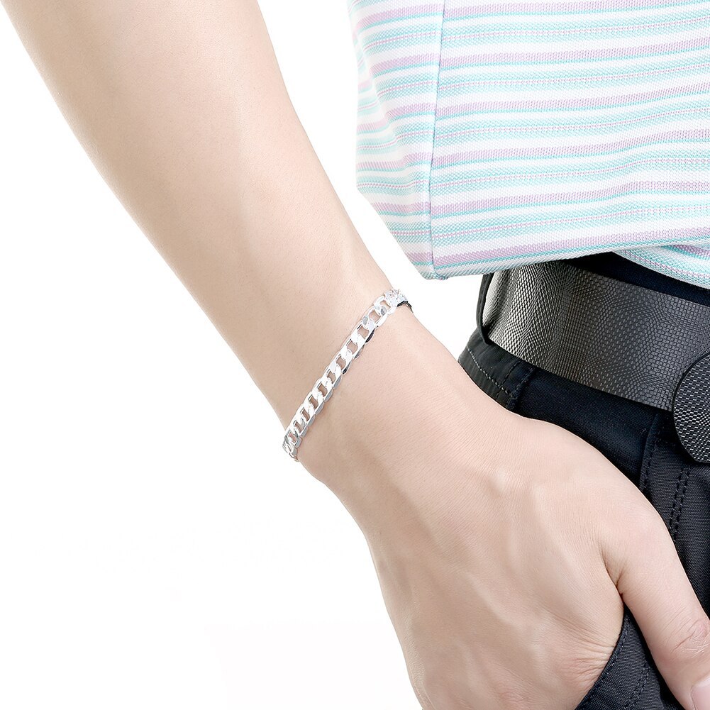 Factory direct fashion 925 Stamp Silver color Bracelet for man woman 6MM geometric side chain fine jewelry Wedding party gifts