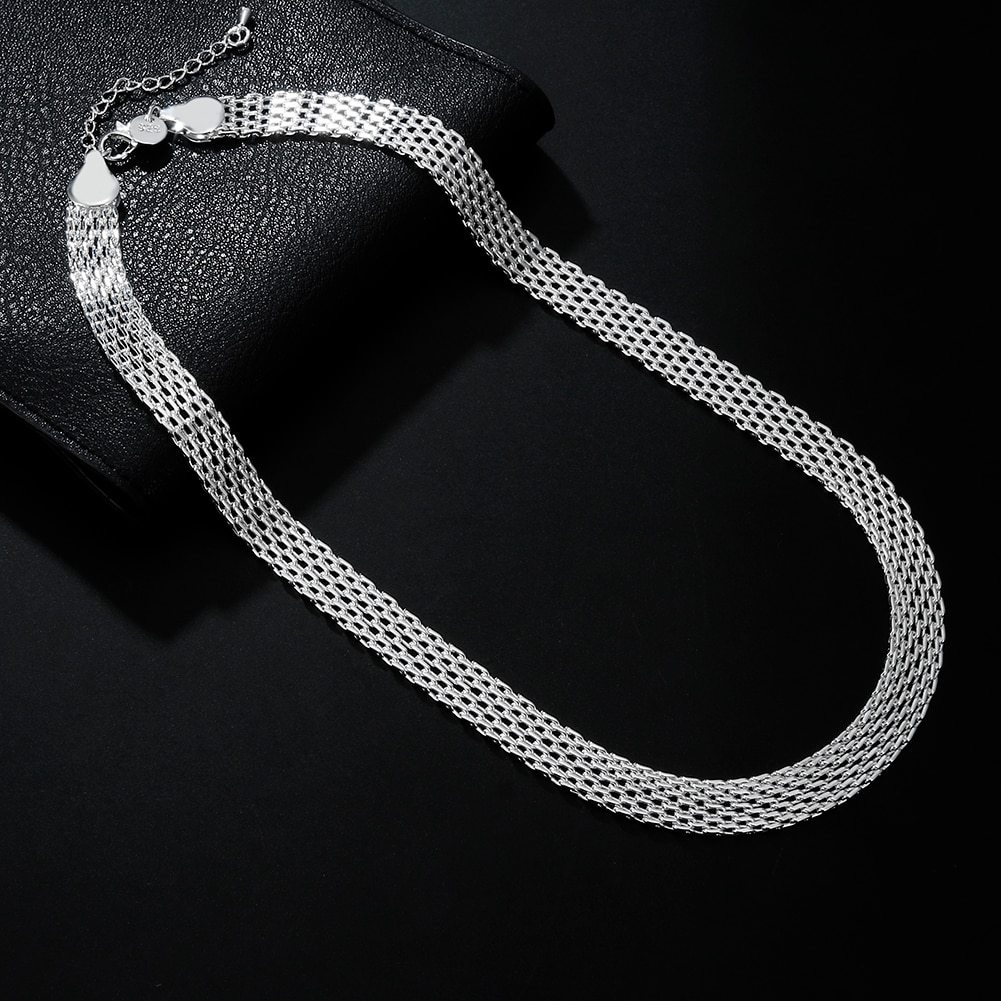 Hot 925 Stamp Silver color Creativity Net chain Bracelets necklaces for women fashion designer party wedding jewelry sets gift
