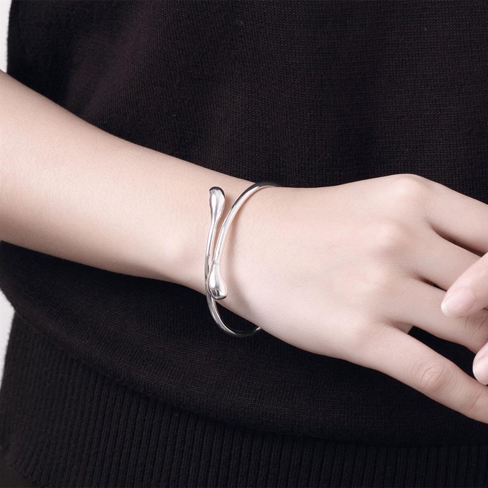 925 Stamp Silver color Water droplets cuff bangles Bracelet necklace earrings ring Jewelry set for women Fashion Party gift