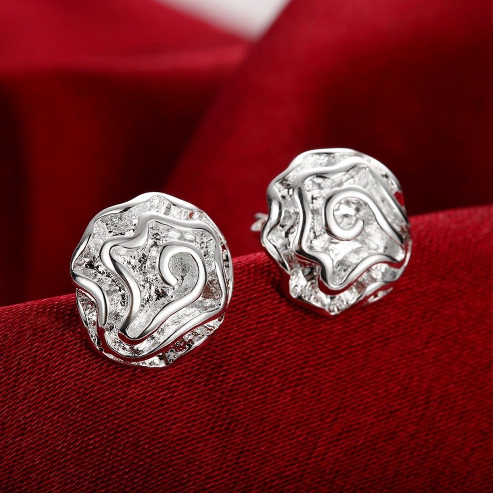 Factory direct 925 Stamp Silver color Earring for woman High Quality Fashion Jewelry Rose flower Earring studs Holiday Gifts