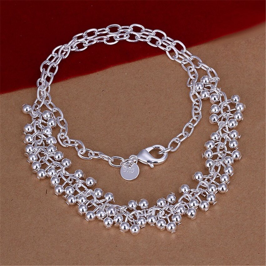 Hot Beautiful Fringe line frosted beads 925 Stamp Silver color Bracelets necklace Jewelry set for women Fashion Party wedding