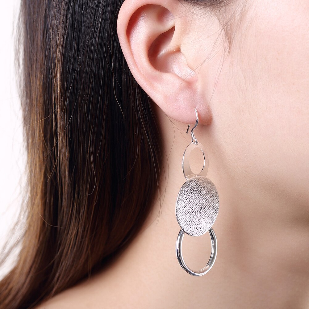 Elegant lady Frosted circle wedding party Charm 925 Stamp Silver color earrings necklace Jewelry set for Women Fashion gift