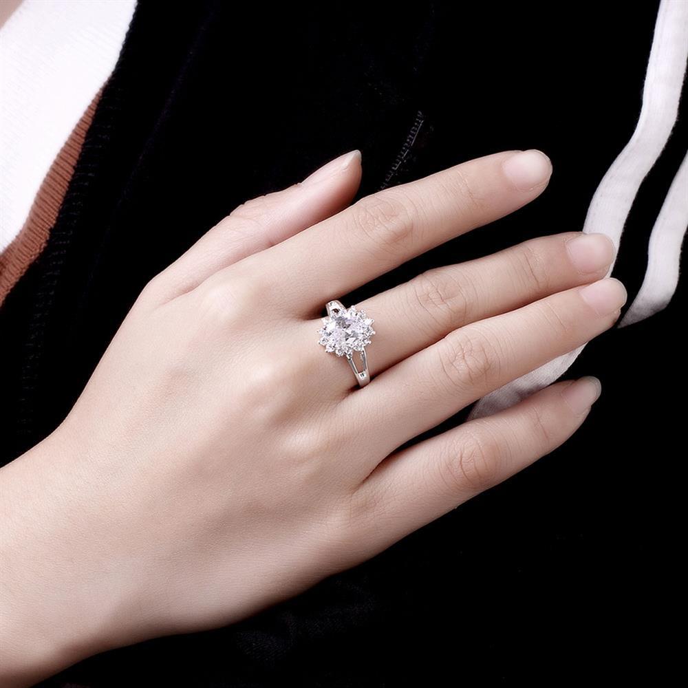 925 Stamp Silver color Shiny crystal flower Rings For Women Fashion Wedding Party Gifts Girl Charm engagement ring Jewelry