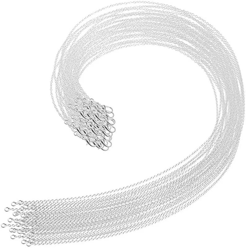 100PCS 925 Stamp Silver color 1MM fine chains necklace for women men fashion party luxury designer jewelry set wedding for pendant