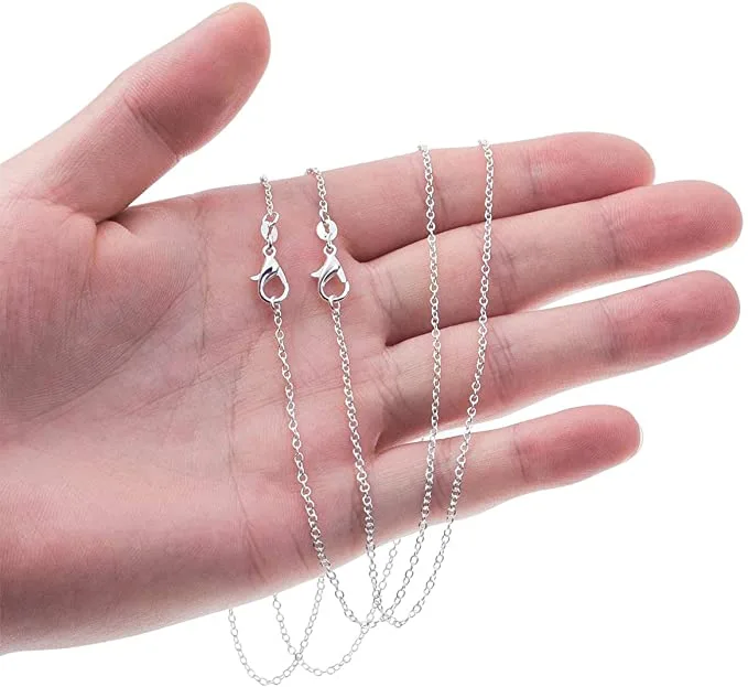 100PCS 925 Stamp Silver color 1MM fine chains necklace for women men fashion party luxury designer jewelry set wedding for pendant