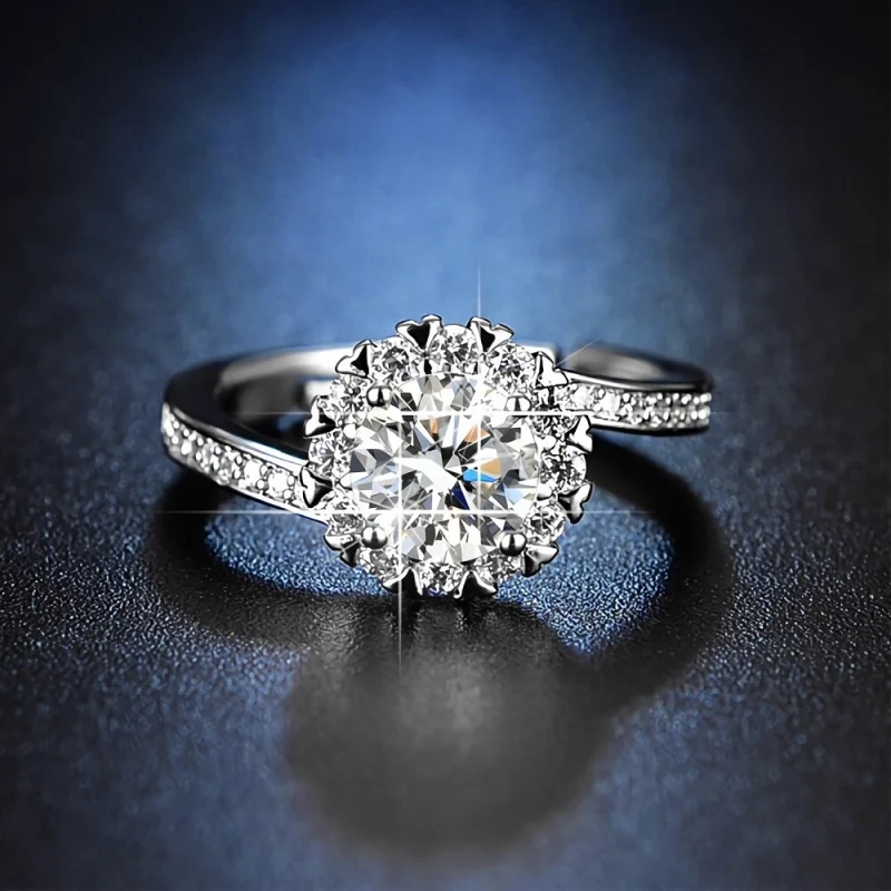 Luxury 925 Stamped silver pretty shining Crystal Rings for women Adjustable size fashion party wedding Accessories Jewelry gifts