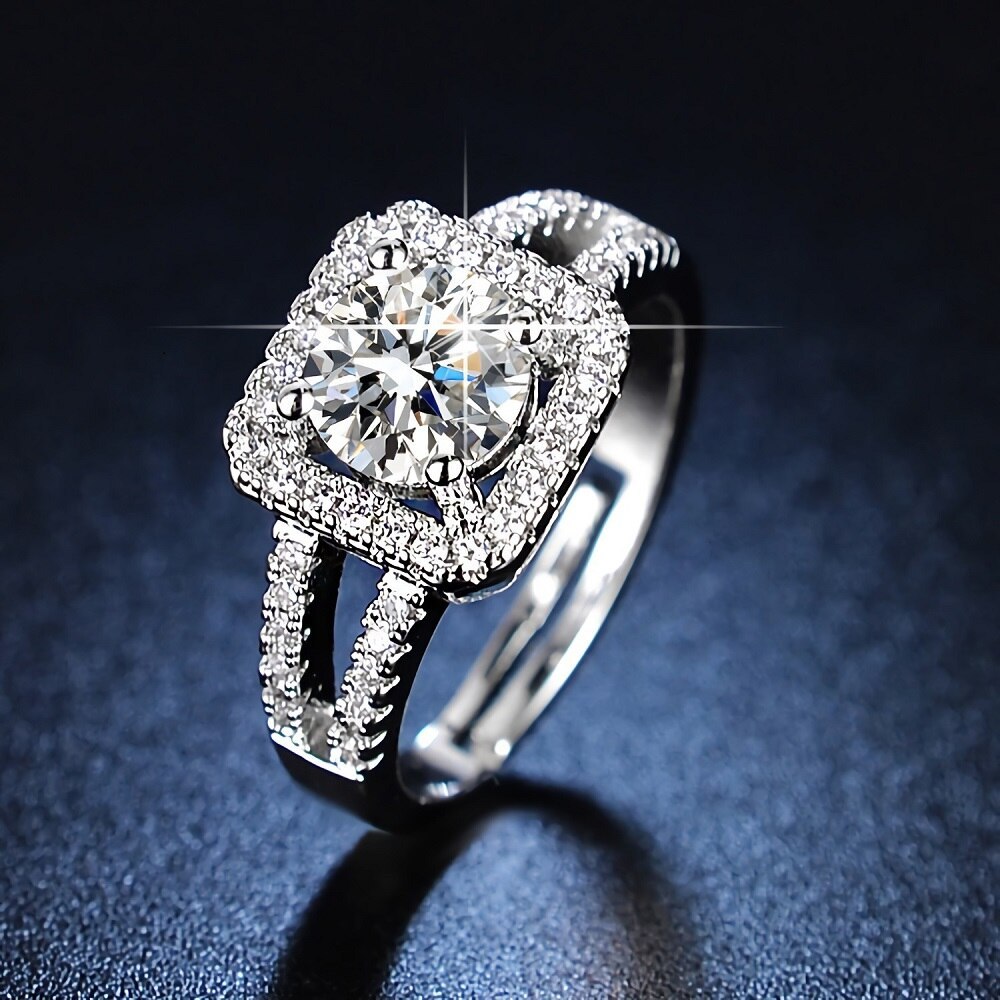 Fine 925 Stamped silver elegant Crystal square Rings for women original designer fashion party wedding Accessories Jewelry gifts