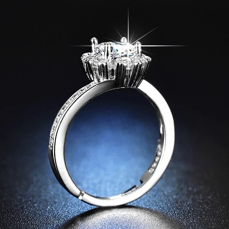 Luxury 925 Stamped silver pretty shining Crystal Rings for women Adjustable size fashion party wedding Accessories Jewelry gifts
