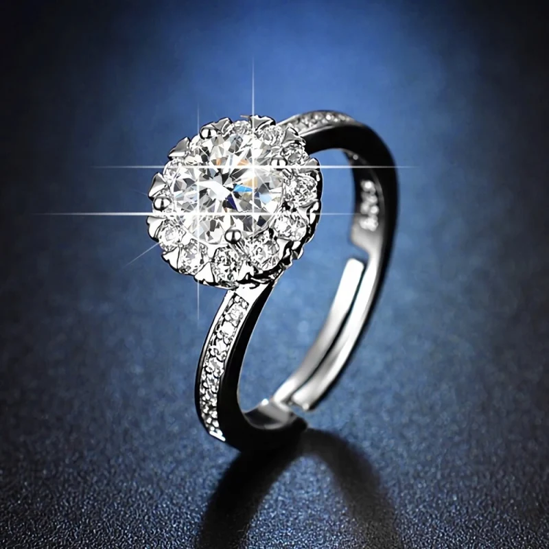 Luxury 925 Stamped silver pretty shining Crystal Rings for women Adjustable size fashion party wedding Accessories Jewelry gifts