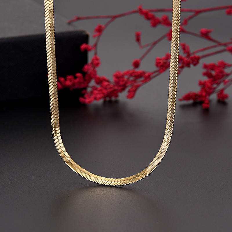 18K Gold color 4MM flat necklace 45-60cm