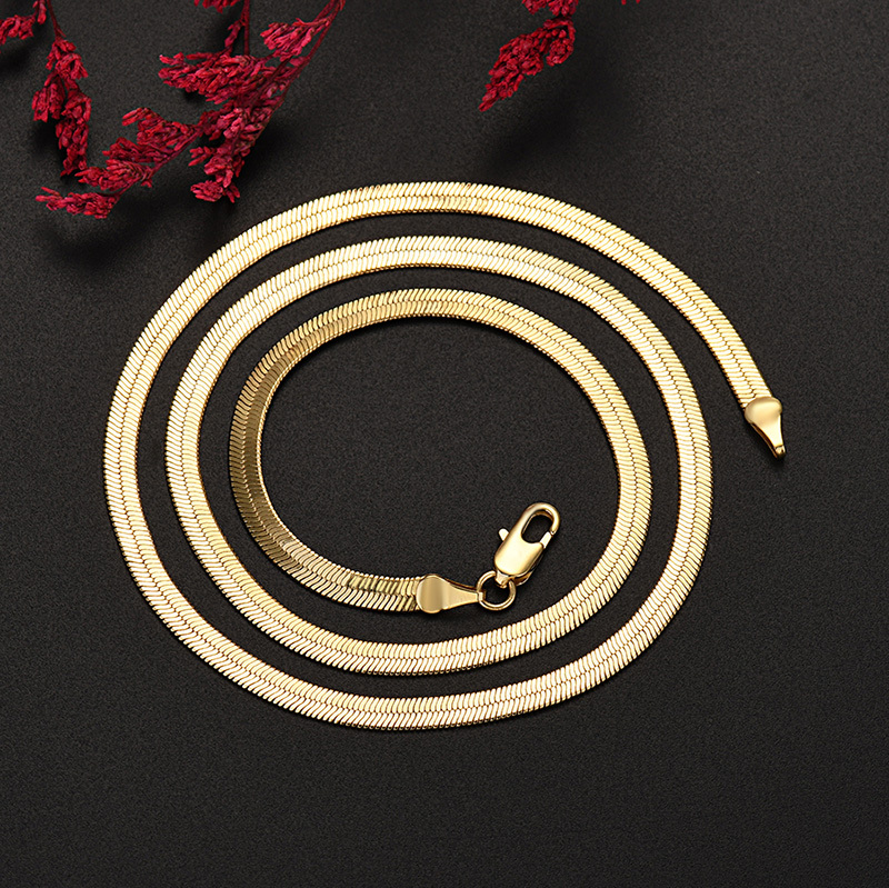 18K Gold color 4MM flat necklace 45-60cm
