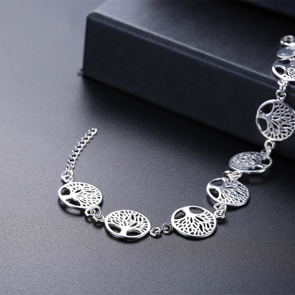 H607  Stamped 925  Tree chain women bracelet 20cm noble cute