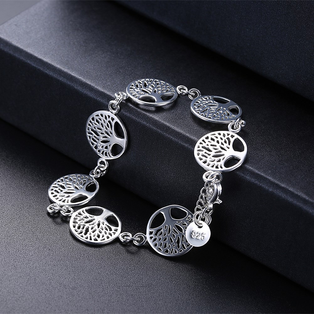 H607  Stamped 925  Tree chain women bracelet 20cm noble cute