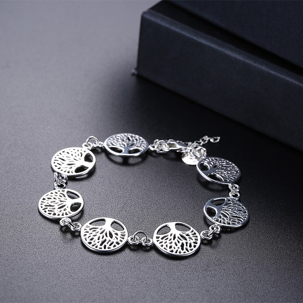 H607  Stamped 925  Tree chain women bracelet 20cm noble cute