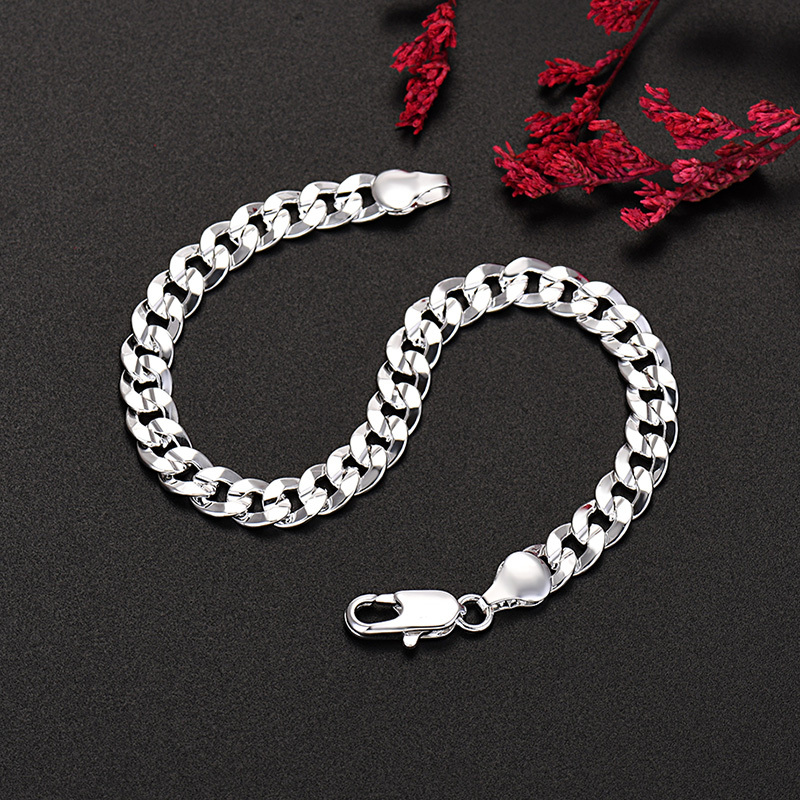 LH082  Stamped  925  men women silver color bracelet 7MM.  20cm 8inches.
