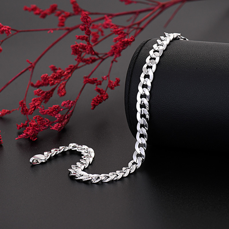 LH082  Stamped  925  men women silver color bracelet 7MM.  20cm 8inches.
