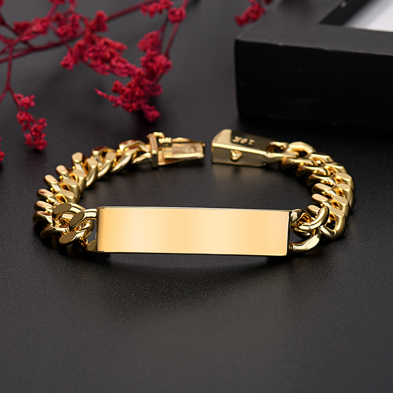LH086   18k STAMPED  Gold color 10MM width 20cm long Bracelet chain for women men