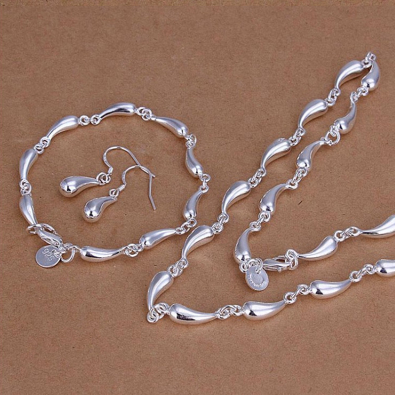 Stamped 925 , bracelet necklace earring jewelry set.  hot sale set  size 20cm and 45cm