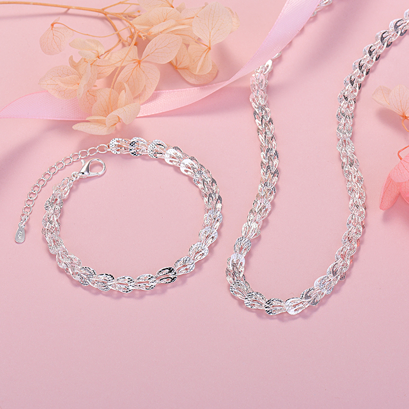 stamped 925  silver color  bracelet necklace jewelry set