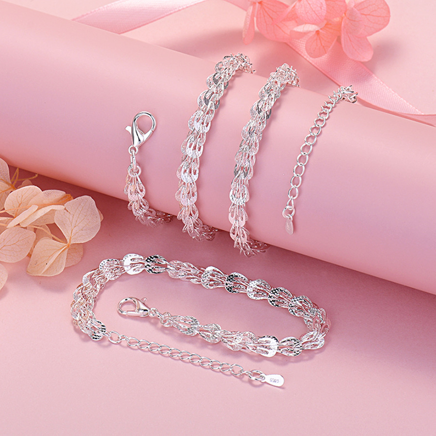 stamped 925  silver color  bracelet necklace jewelry set