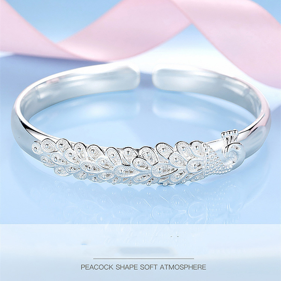 LB026  stamped 999, silver color for women lady peacock bangele bracelet