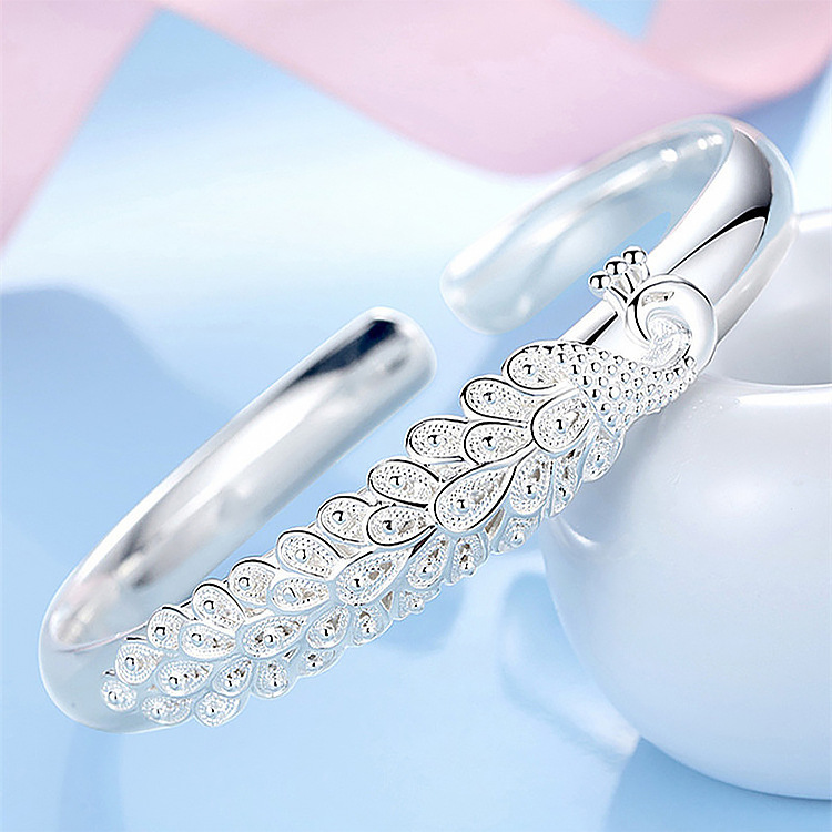 LB026  stamped 999, silver color for women lady peacock bangele bracelet