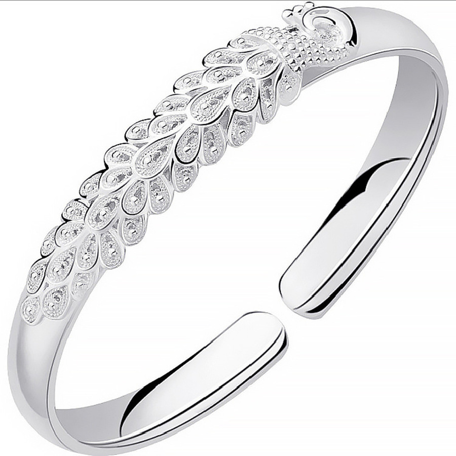 LB026  stamped 999, silver color for women lady peacock bangele bracelet