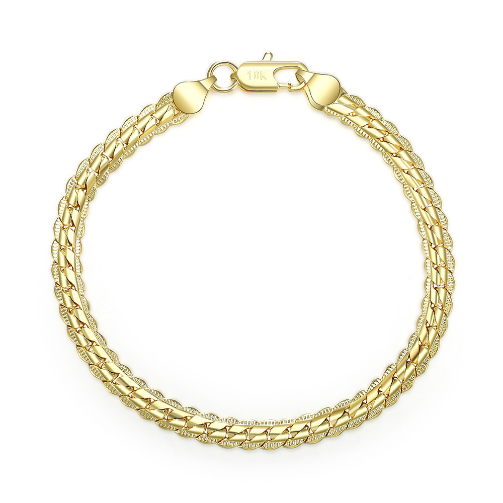 LH081  stamped 18k   gold color for men women lady 20cm chain bracelet 5MM flat snake Top Quality