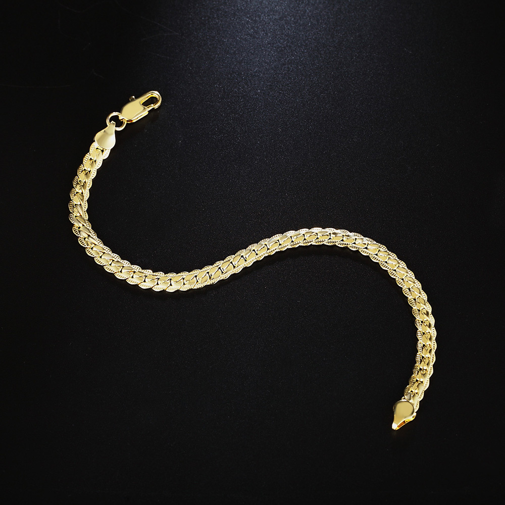 LH081  stamped 18k   gold color for men women lady 20cm chain bracelet 5MM flat snake Top Quality