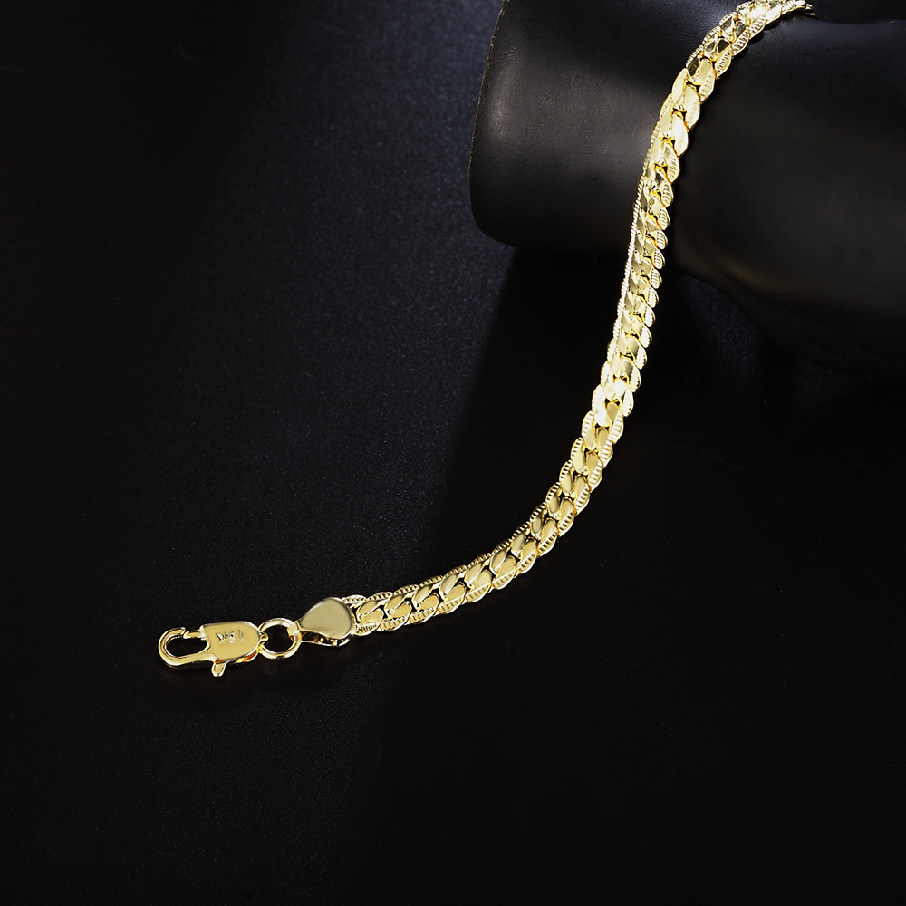 LH081  stamped 18k   gold color for men women lady 20cm chain bracelet 5MM flat snake Top Quality
