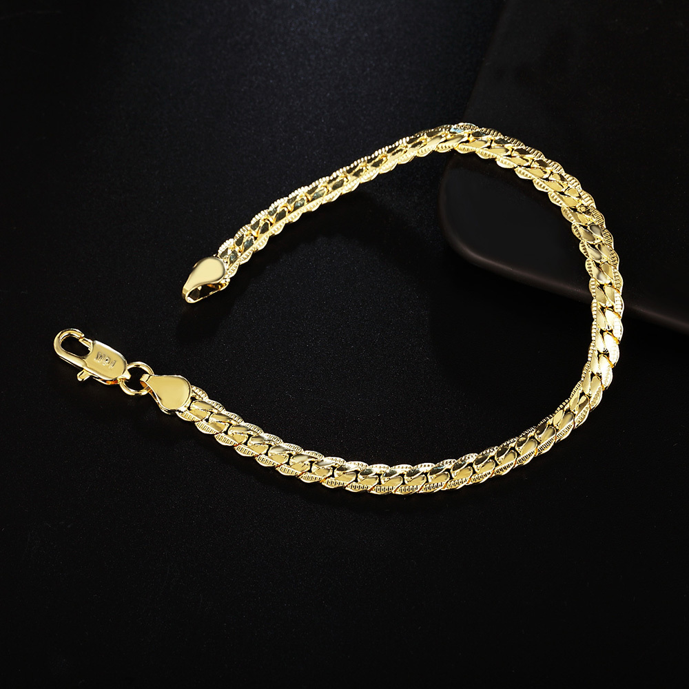 LH081  stamped 18k   gold color for men women lady 20cm chain bracelet 5MM flat snake Top Quality