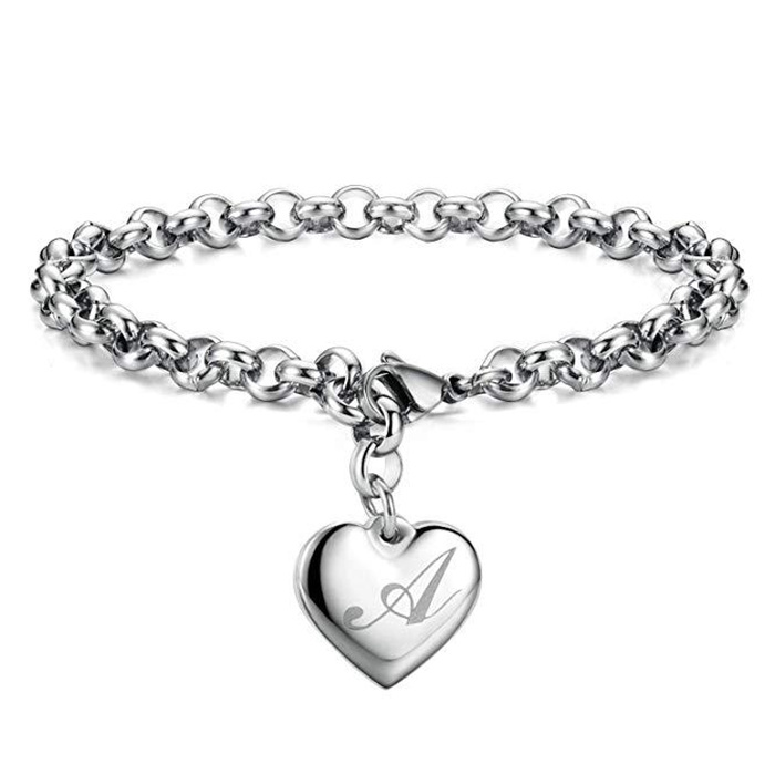 LH089  stamped  925 , silver color 26pcs letter heart charms bracelet for women lady gift wedding party