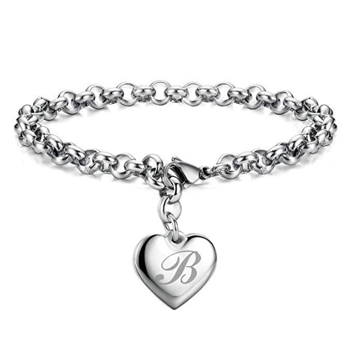 LH089  stamped  925 , silver color 26pcs letter heart charms bracelet for women lady gift wedding party